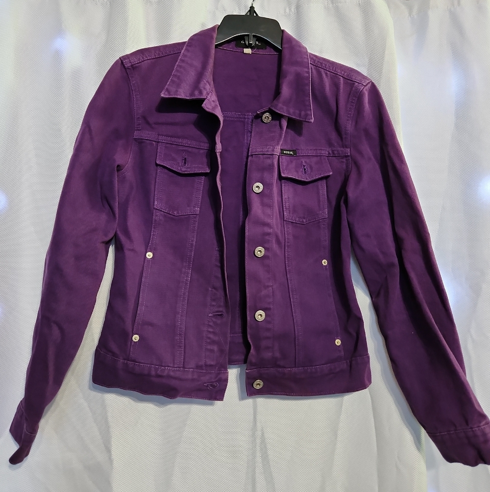 GUESS 90s Vintage Purple Denim Jacket Sz M - Women's Classic Button-Front